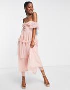 Miss Selfridge Tulle Twist Front Maxi Dress In Pink