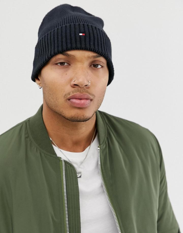 Tommy Hilfiger Logo Beanie Hat - Black