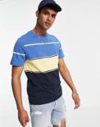 Farah Lauderdale Cotton Panel Detail T-shirt In Blue-blues