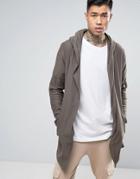 Bershka Jersey Longline Hooded Jacket In Khaki - Green