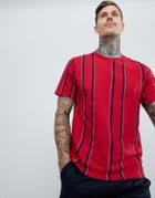 Pull & Bear T-shirt With Vertical Stripes In Burgundy - Red