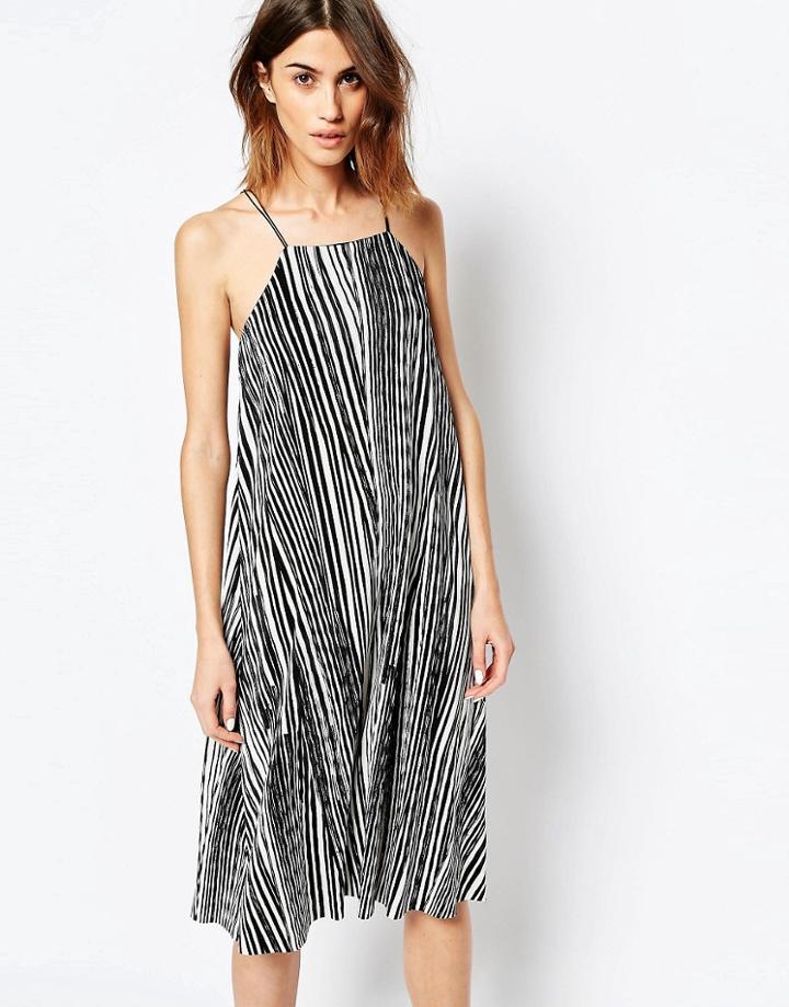 Warehouse Monochrome Pleated Cami Dress - Multi