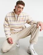 Asos Design Oversized Polar Fleece Half Zip Sweatshirt In All Over Stripe Print-white