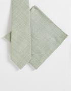 River Island Mix Tie With Pocket Square Set In Sage-green
