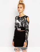 Puma Cropped Sweat With Cold Shoulder Detail - Camo