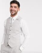 Asos Design Wedding Super Skinny Suit Suit Vest In Stretch Cotton Linen In Gray Check-grey