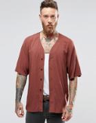 Asos Rust Shirt With Y Neck And Half Sleeves In Regular Fit - Rust