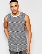 Asos Longline Sleeveless T-shirt In Stripe With Drooped Armhole And Scoop Hem
