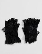 Asos Fingerless Lace Gloves With Ruffle - Black