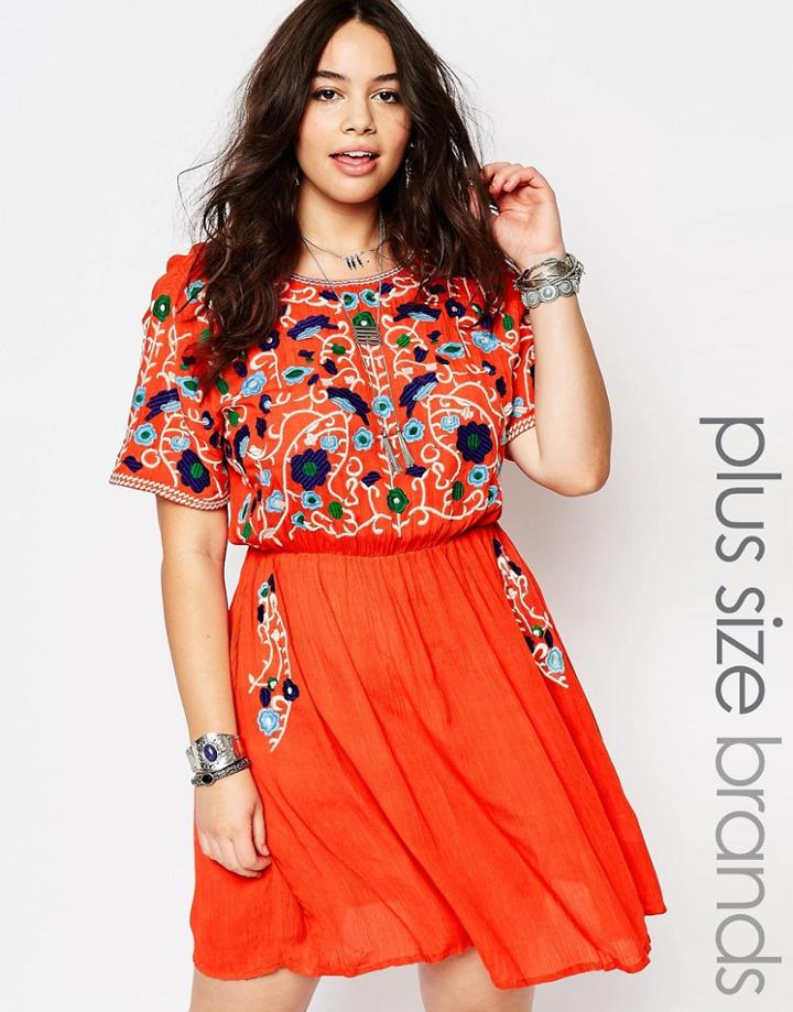 Alice & You Folk Embroidered Skater Dress - Red
