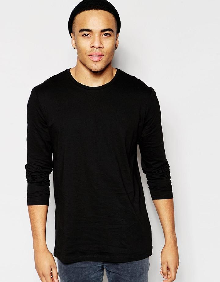 Asos Super Longline Long Sleeve T-shirt In Black - Black