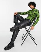 Asos Design Muscle Long Sleeve T-shirt In Green Tie Dye With Turtleneck-purple
