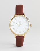 Asos Design Watch With Gold Case In Tan Leather - Tan