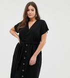 Boohoo Plus Midi Dress With Button Detail In Black - Black