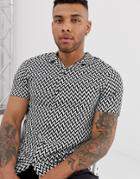 Asos Design Regular Fit Stripe Chevron Shirt With Revere Collar-black
