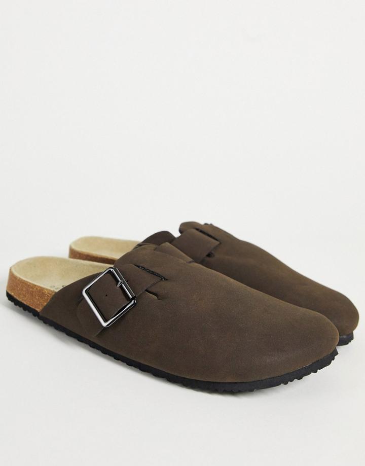 Asos Design Mule Sandals In Brown Faux Suede