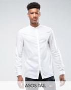 Asos Tall Regular Fit Sheer Shirt With Grandad Collar - White