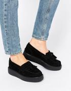 T.u.k. Tassel Fringe Suede Creeper Loafers - Black