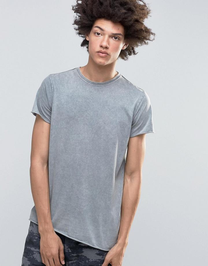 Kubban Denim Muscle Fit Dip Dye T-shirt - Gray