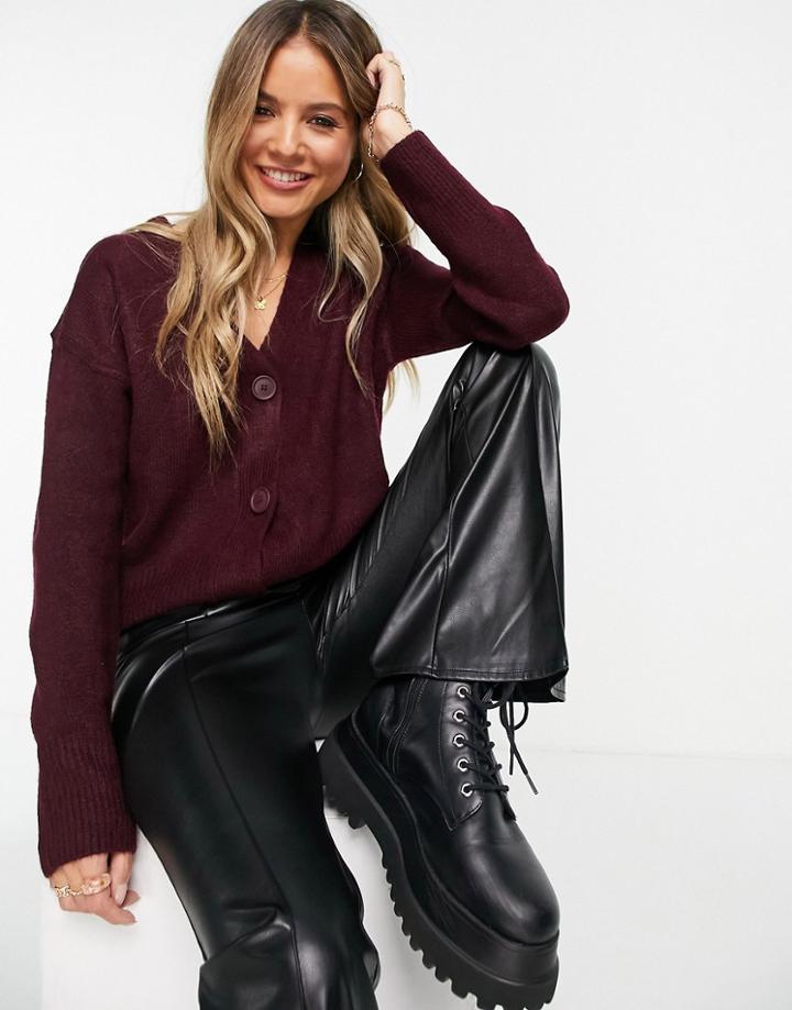 New Look Knitted Cardigan In Dark Burgundy-red
