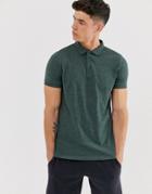 Asos Design Jersey Polo In Green Marl - Green