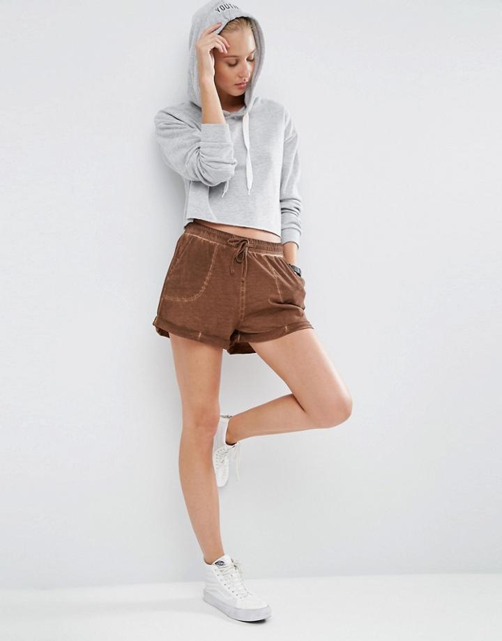 Asos Washed Shorts With Patch Pockets - Brown