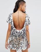 Motel Holidays Mausi Disc Sequin Backless T-shirt Dress - Silver