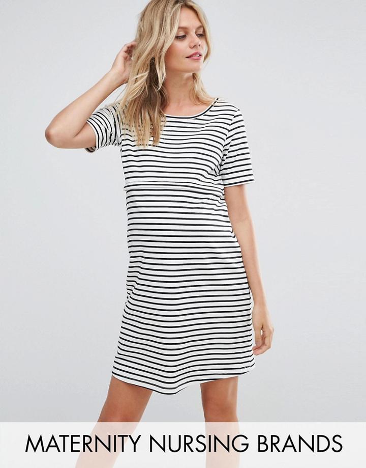 Gebe Maternity Nursing Striped Shift Dress With Star Emboridery - Multi