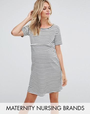 Gebe Maternity Nursing Striped Shift Dress With Star Emboridery - Multi