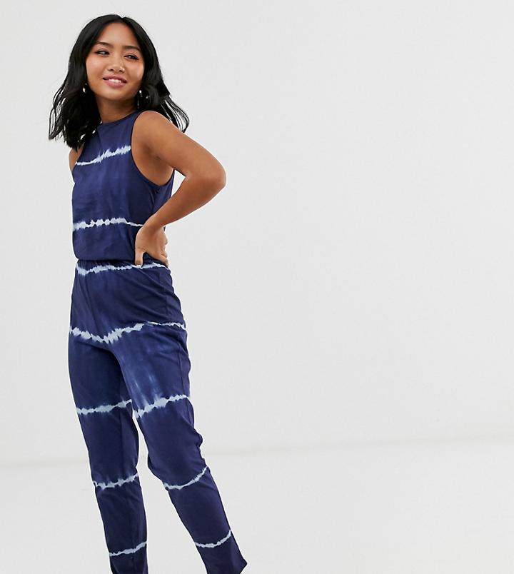 Noisy May Petite Willow Tie Dye Jumpsuit-navy