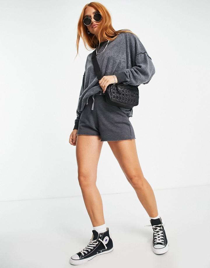 Free People Kelly Sweatshirt And Short Set In Washed Black
