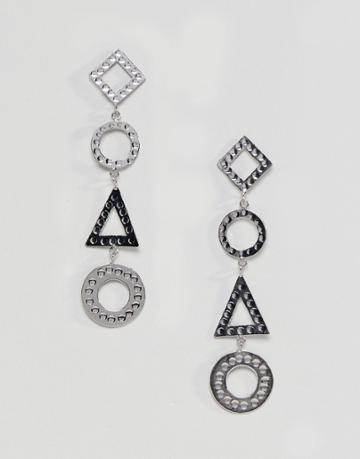 Asos Design Hammered Geo Shape Strand Earrings - Silver