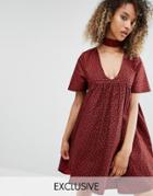 Milk It Vintage Smock Dress With Choker Detail In Floral - Red