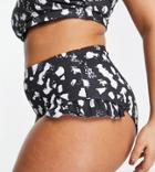 Asos Design Curve Mix And Match Frill High Waist Bikini Bottom In Mono Spot Print-multi