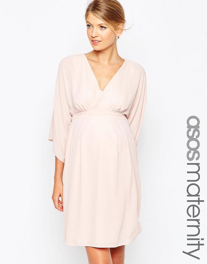 Asos Maternity Mini Dress With Obi Wrap Belt - Pink