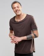 Asos Longline T-shirt With Stretch Neck And Drop Hem In Brown - Turkish Marl