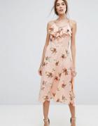 New Look Floral Ruffle Midi Dress - Pink