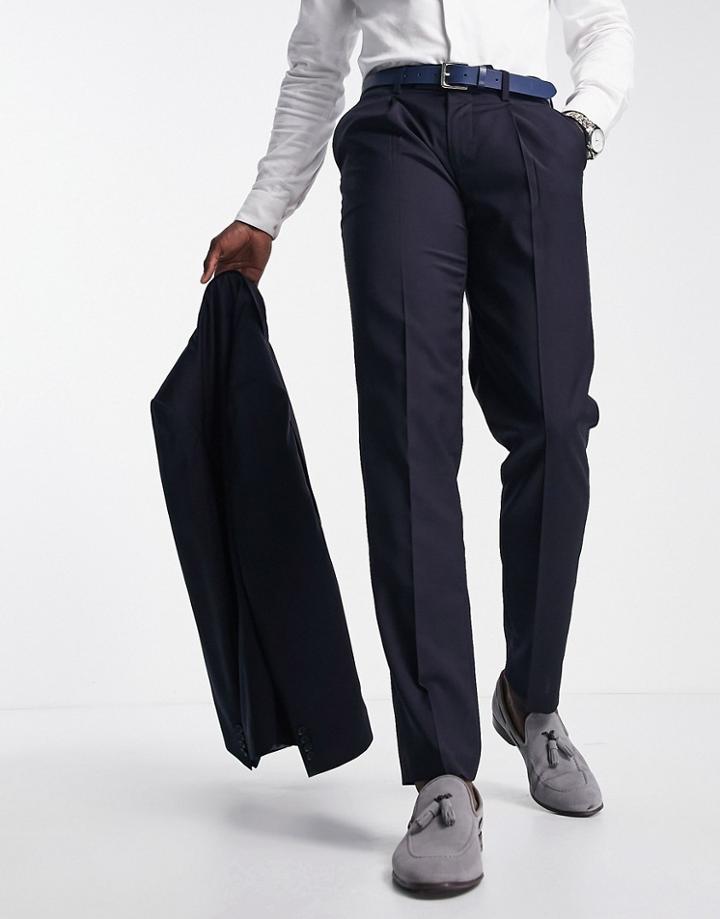 Noak Slim Suit Pants In Navy Pure Merino Wool Melange