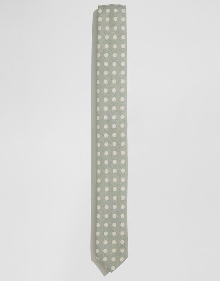 Asos Tie With Polka Print In Green - Mint