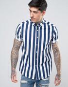 Asos Regular Fit Striped Shirt In Blue - Blue