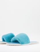 Public Desire Starlight Fluffy Slippers In Turquoise-blues