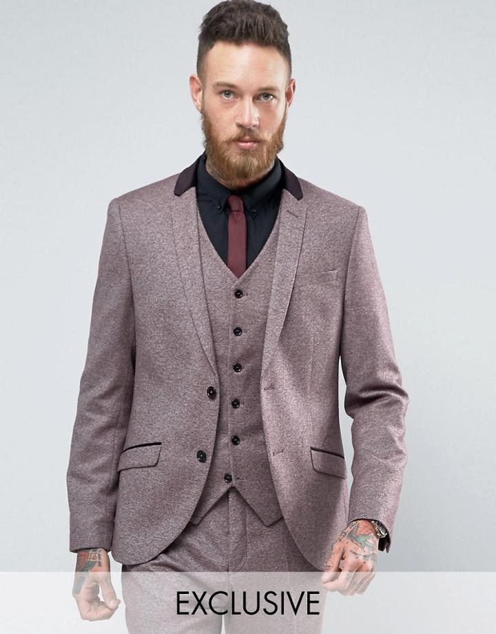 Heart & Dagger Skinny Blazer In Tweed With Velvet Trim - Red