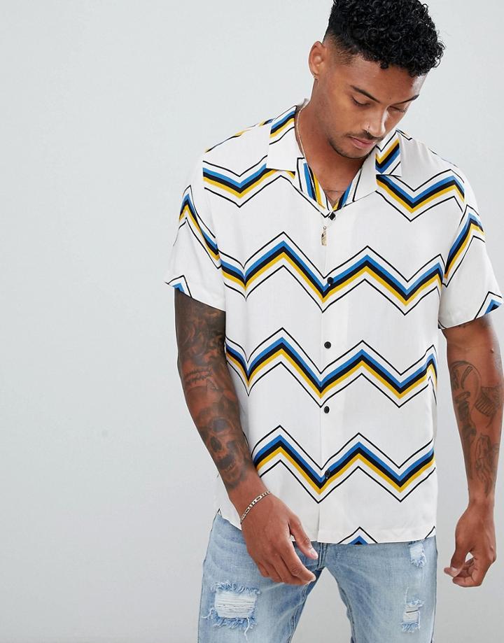 Asos Design Oversized Chevron Stripe Shirt In Ecru - White