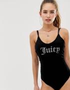 Juicy Couture Rindstone Logo Velour Swimsuit-black
