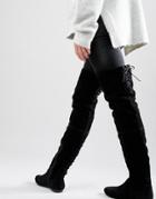 Daisy Street Lace Back Black Over The Knee Boots - Black