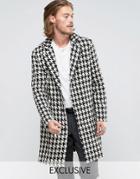 Reclaimed Vintage Overcoat In Hounds Tooth With Raw Hem - Black