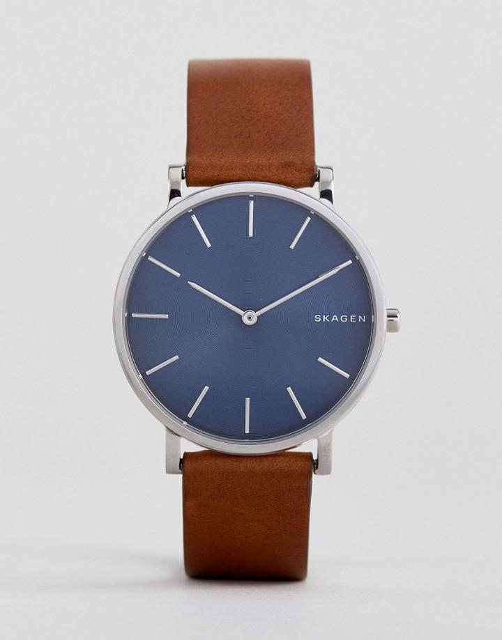 Skagen Skw6446 Hagen Slim Leather Watch In Tan 38mm - Tan