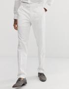 Asos Design Wedding Skinny Tuxedo Pants In White Jacquard-cream