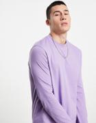 Asos Design Organic Blend Long Sleeve T-shirt With Crew Neck In Purple-neutral