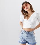 Reclaimed Vintage Inspired Top With Sleeve Detail And Wrap Button Front - White